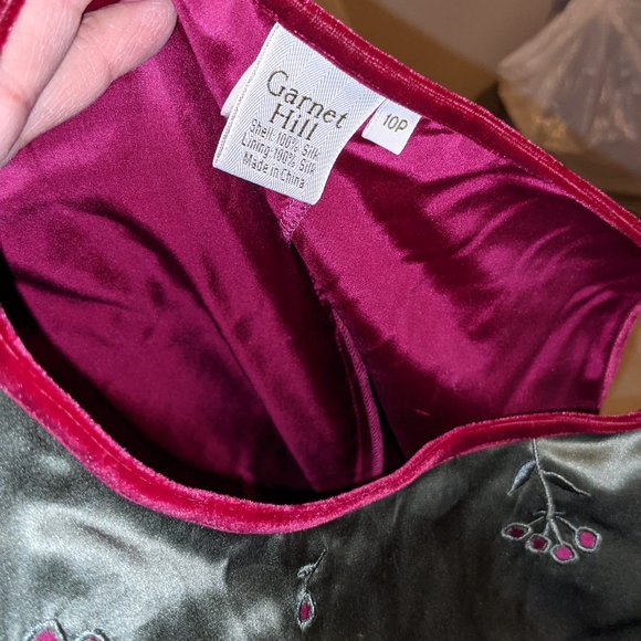 Garnet Hill Beautiful Green and Wine Silk Sheath Dress Size 10P - Picture 11 of 13